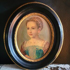Antique Victorian Transferware Portrait Plaque on Chalkware Marguerite de Valois